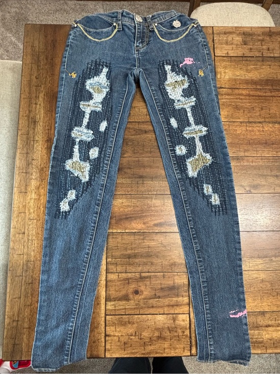 Apple Bottoms Denim - Y2K Vintage Apple Bottoms Dark Blue Distressed Embroidered Skinny Jeans